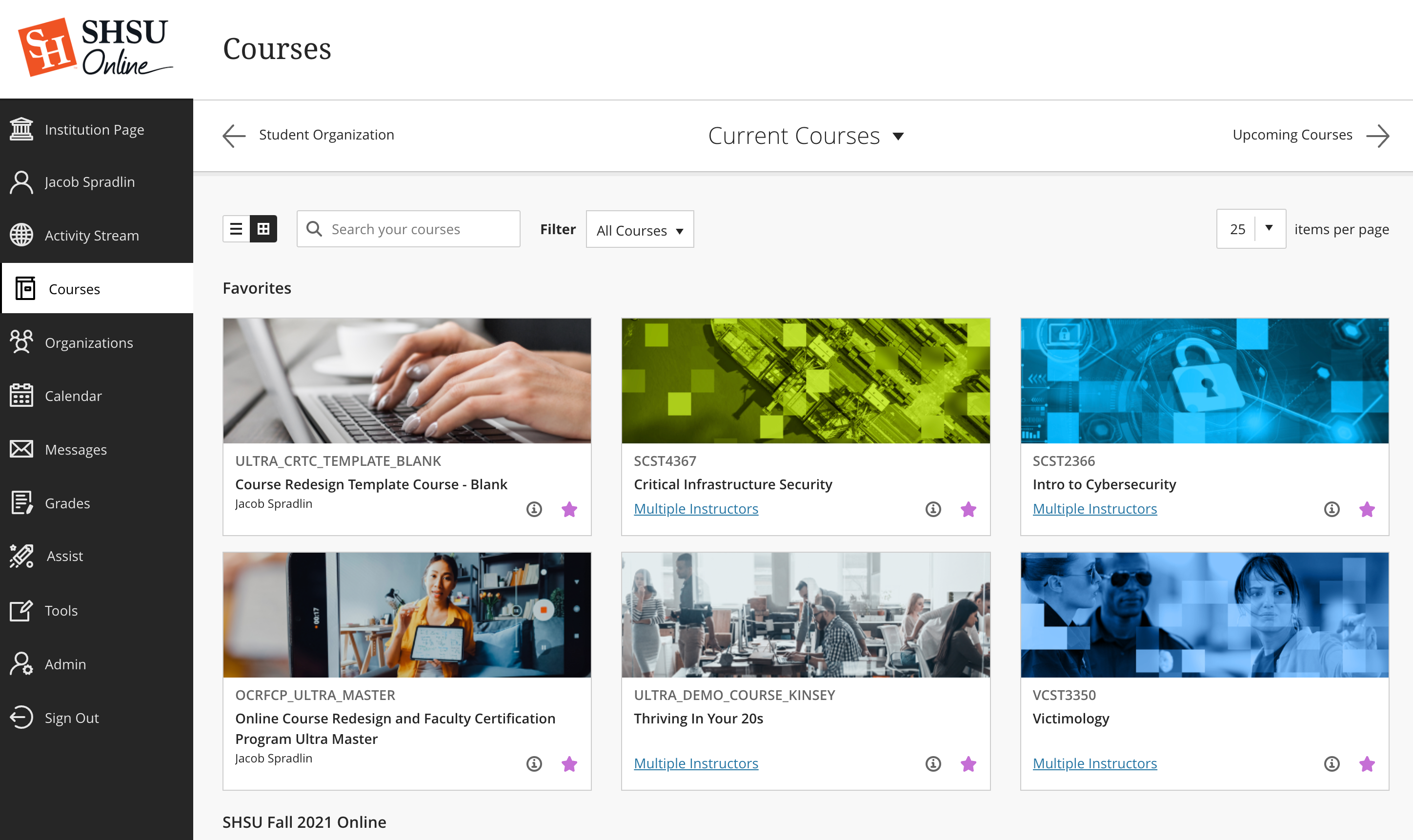 Screenshot of the Courses view in Blackboard Ultra Base Navigation