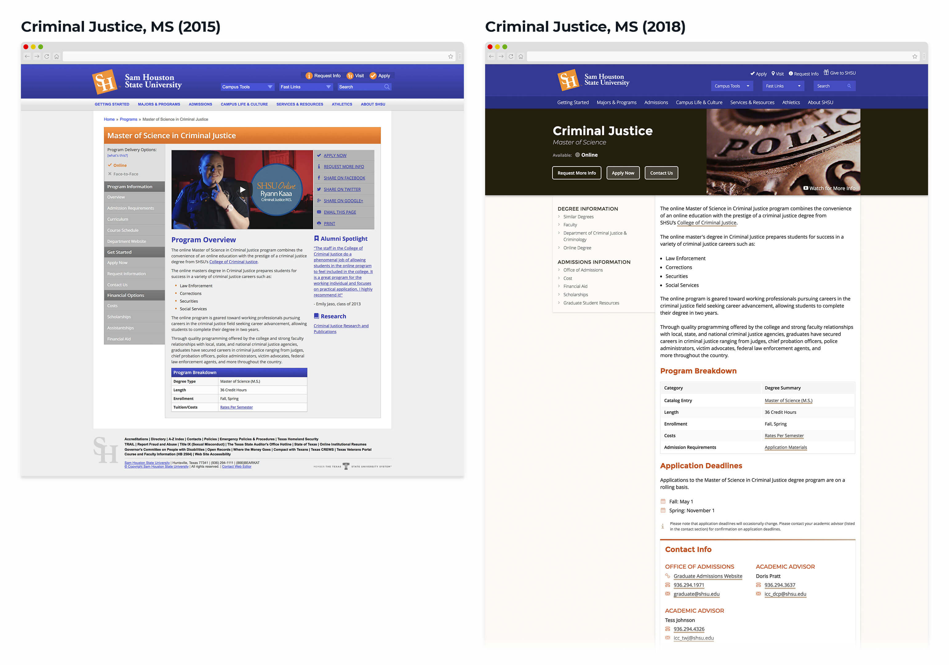A side by side comparison of the previous PLP template from 2015 and the refreshed 2018 template.